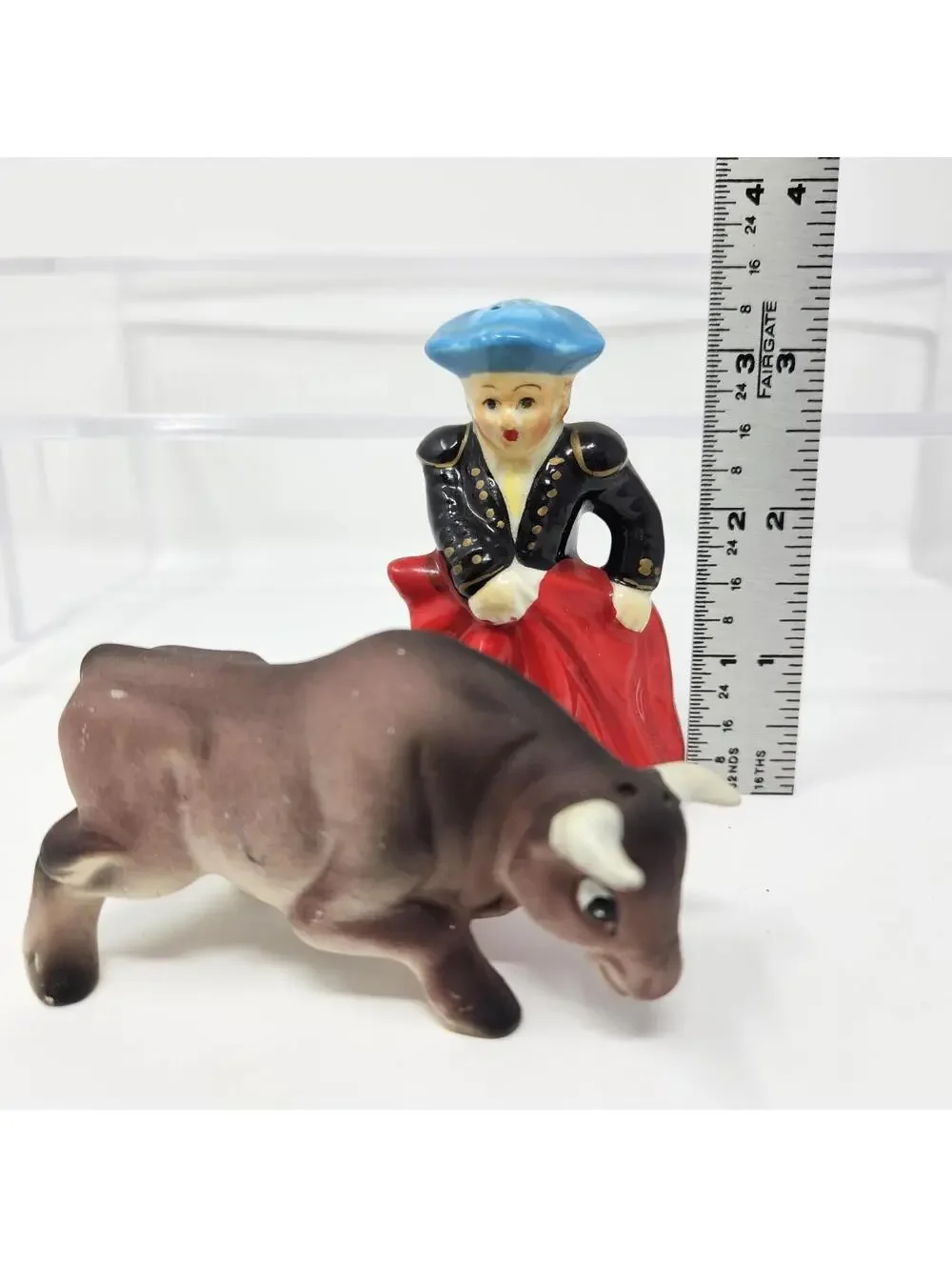 Vintage Fighting Bull & Matador Salt Pepper Shaker Set Japan, Toro!
